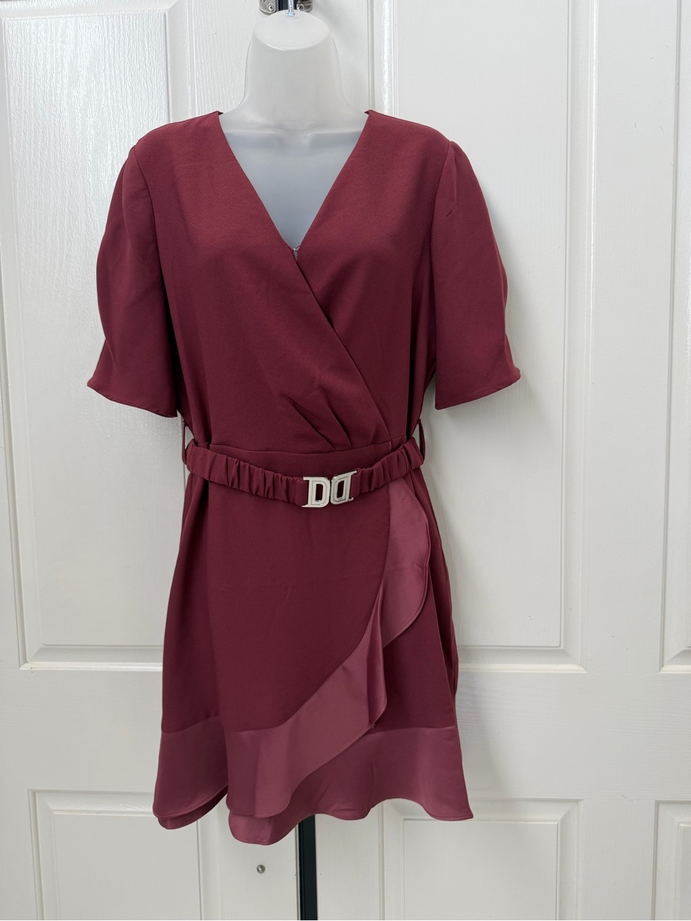 DKNY Cabernet Wrap-Front Belted Short Dress Sz M